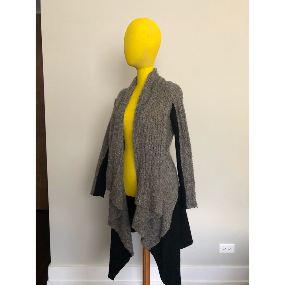 Black & Gray Asymmetrical Sweater Wrap Cardigan